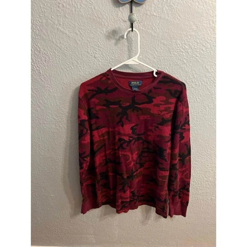 Men's Polo‎ Ralph Lauren long sleeve maroon camo pull over size medium